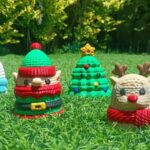 Santa and Snowman - Christmas multicolor knitted container